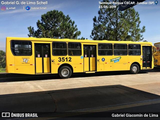 Auto Ônibus Três Irmãos 3512 na cidade de Jundiaí, São Paulo, Brasil, por Gabriel Giacomin de Lima. Número da foto: #6752147.