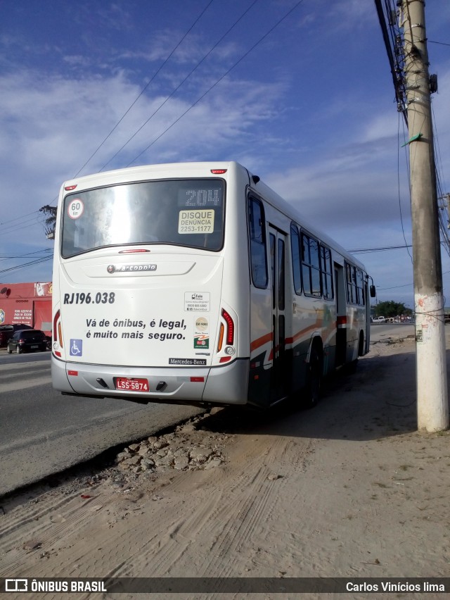 Viação Montes Brancos RJ 196.038 na cidade de Araruama, Rio de Janeiro, Brasil, por Carlos Vinícios lima. ID da foto: 6758812.