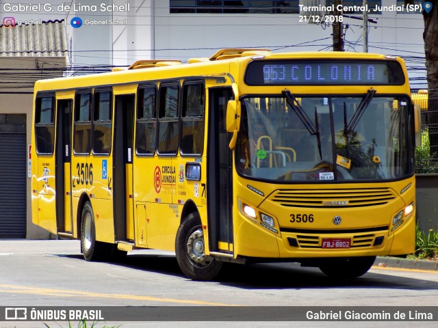 Auto Ônibus Três Irmãos 3506 na cidade de Jundiaí, São Paulo, Brasil, por Gabriel Giacomin de Lima. Número da foto: #6711340.