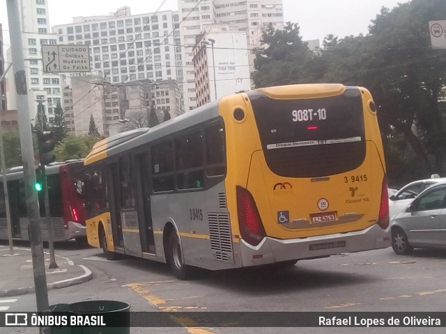 Viação Metrópole Paulista - Zona Leste 3 9415 na cidade de São Paulo, São Paulo, Brasil, por Rafael Lopes de Oliveira. ID da foto: 6717496.