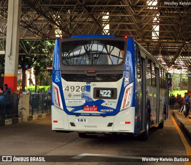 Onicamp Transporte Coletivo 4920 na cidade de Campinas, São Paulo, Brasil, por Weslley Kelvin Batista. Número da foto: #6796349.