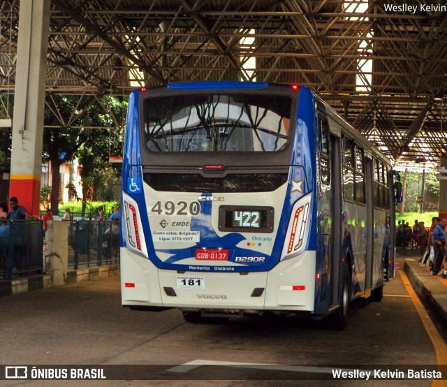 Onicamp Transporte Coletivo 4920 na cidade de Campinas, São Paulo, Brasil, por Weslley Kelvin Batista. ID da foto: 6796349.