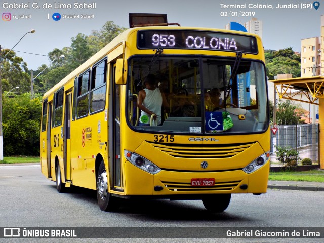 Auto Ônibus Três Irmãos 3215 na cidade de Jundiaí, São Paulo, Brasil, por Gabriel Giacomin de Lima. ID da foto: 6806197.