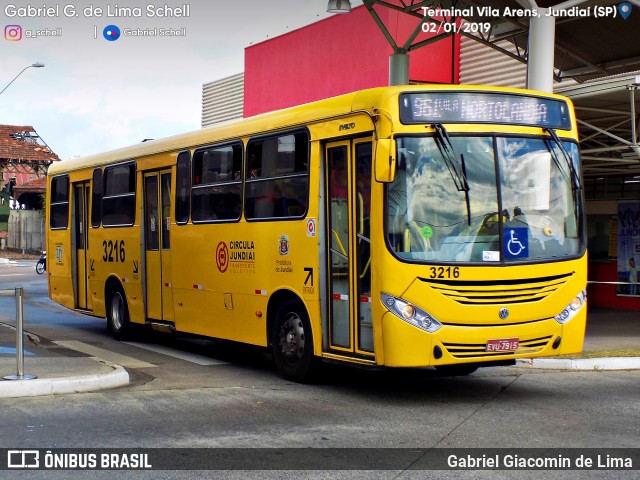 Auto Ônibus Três Irmãos 3216 na cidade de Jundiaí, São Paulo, Brasil, por Gabriel Giacomin de Lima. ID da foto: 6808839.