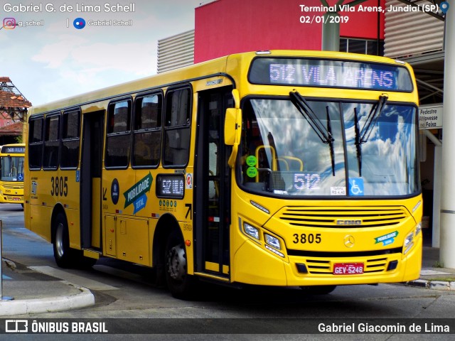 Auto Ônibus Três Irmãos 3805 na cidade de Jundiaí, São Paulo, Brasil, por Gabriel Giacomin de Lima. Número da foto: #6808845.