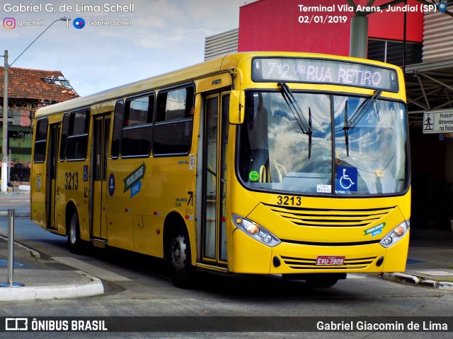 Auto Ônibus Três Irmãos 3213 na cidade de Jundiaí, São Paulo, Brasil, por Gabriel Giacomin de Lima. ID da foto: 6812142.