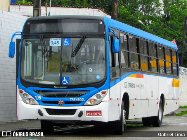 Transcol - Transportes Coletivos Ltda. 105 na cidade de Recife, Pernambuco, Brasil, por Gabriel Lima. Número da foto: #6814411.