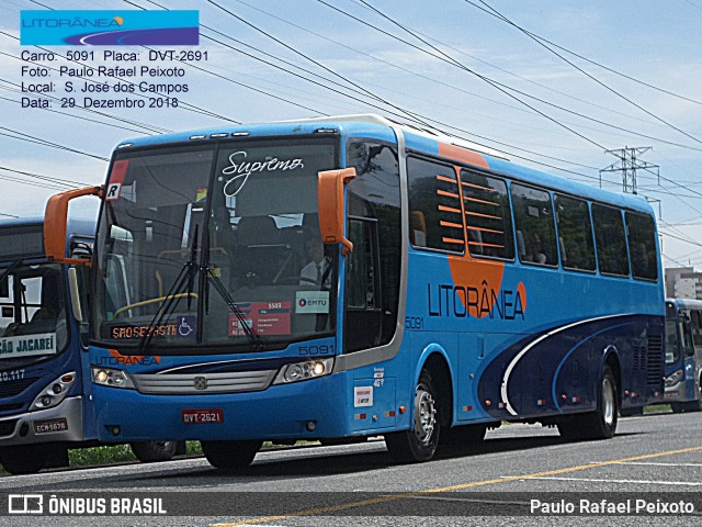 Litorânea Transportes Coletivos 5091 na cidade de São José dos Campos, São Paulo, Brasil, por Paulo Rafael Peixoto. ID da foto: 6828412.