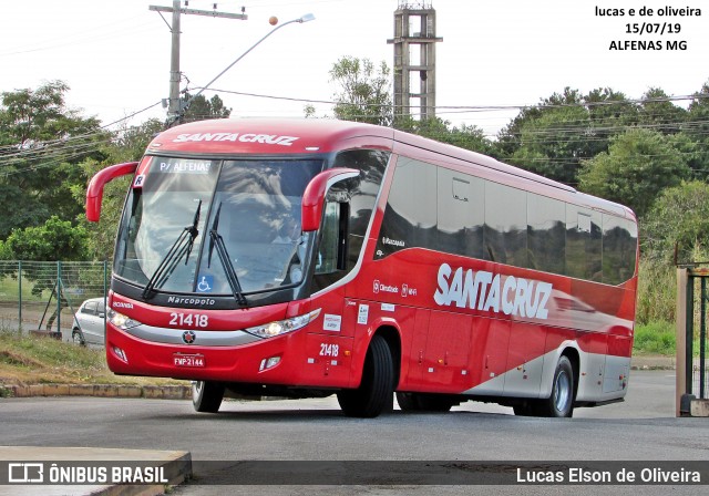 Viação Santa Cruz 21418 na cidade de Alfenas, Minas Gerais, Brasil, por Lucas Elson de Oliveira. ID da foto: 6894980.