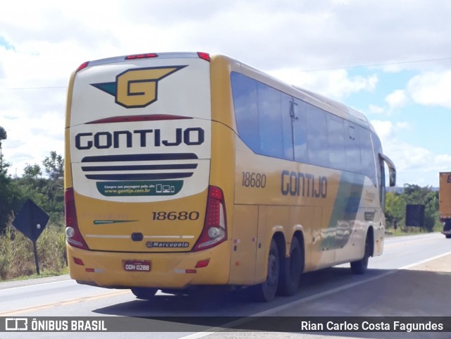 Empresa Gontijo de Transportes 18680 na cidade de Vitória da Conquista, Bahia, Brasil, por Rian Carlos Costa Fagundes . Número da foto: #6913697.
