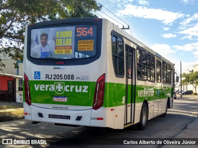 Viação Vera Cruz RJ 205.088 na cidade de Rio de Janeiro, Rio de Janeiro, Brasil, por Carlos Alberto de Oliveira Júnior. ID da foto: 6914171.