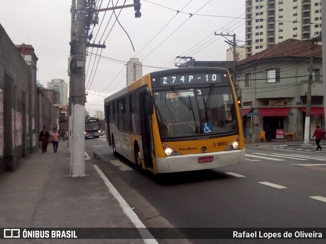Viação Metrópole Paulista - Zona Leste 3 9893 na cidade de São Paulo, São Paulo, Brasil, por Rafael Lopes de Oliveira. Número da foto: #6973681.