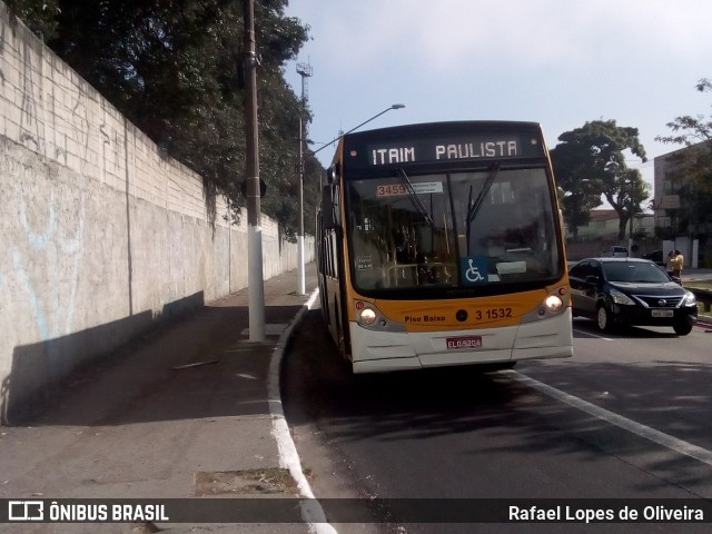 Viação Metrópole Paulista - Zona Leste 3 1532 na cidade de São Paulo, São Paulo, Brasil, por Rafael Lopes de Oliveira. ID da foto: 6935867.