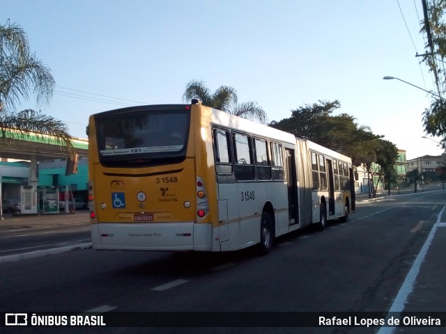 Viação Metrópole Paulista - Zona Leste 3 1548 na cidade de São Paulo, São Paulo, Brasil, por Rafael Lopes de Oliveira. ID da foto: 6987497.