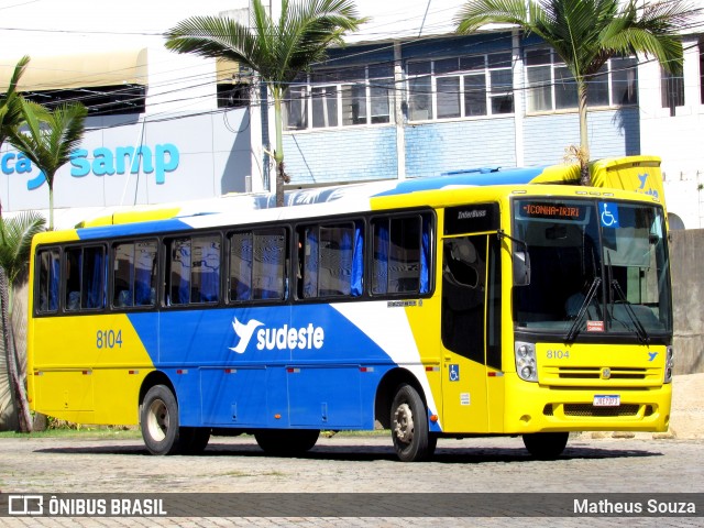 Viação Sudeste 8104 na cidade de Cachoeiro de Itapemirim, Espírito Santo, Brasil, por Matheus Souza. ID da foto: 6995204.