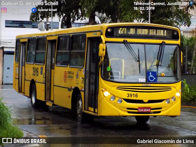 Auto Ônibus Três Irmãos 3916 na cidade de Jundiaí, São Paulo, Brasil, por Gabriel Giacomin de Lima. ID da foto: 7009307.