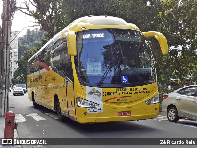 Ouro de Minas Transportes e Turismo 1306 na cidade de Petrópolis, Rio de Janeiro, Brasil, por Zé Ricardo Reis. ID da foto: 7010688.