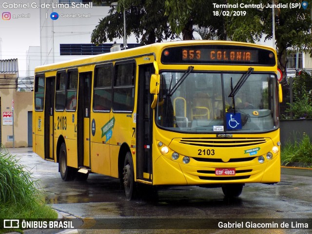 Viação Jundiaiense 2103 na cidade de Jundiaí, São Paulo, Brasil, por Gabriel Giacomin de Lima. Número da foto: #7014464.