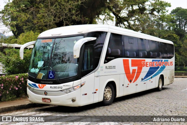 Viação Teresópolis RJ 203.012 na cidade de Petrópolis, Rio de Janeiro, Brasil, por Adriano Duarte. ID da foto: 7056889.