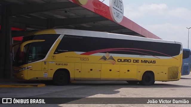 Ouro de Minas Transportes e Turismo 1303 na cidade de Guaratinguetá, São Paulo, Brasil, por João Victor Damião. ID da foto: 7059199.