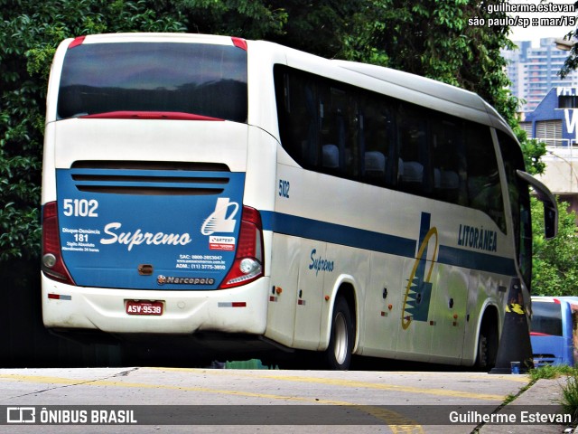 Litorânea Transportes Coletivos 5102 na cidade de São Paulo, São Paulo, Brasil, por Guilherme Estevan. ID da foto: 7076405.