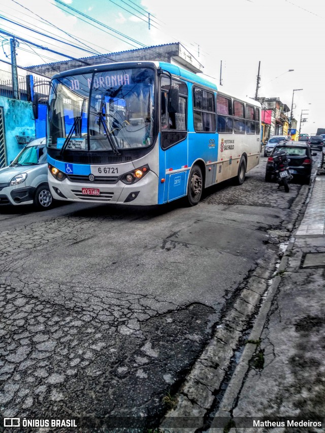 Transwolff Transportes e Turismo 6 6721 na cidade de São Paulo, São Paulo, Brasil, por Matheus Medeiros. ID da foto: 7101894.