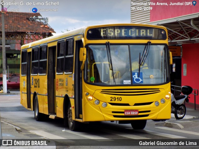 Viação Jundiaiense 2910 na cidade de Jundiaí, São Paulo, Brasil, por Gabriel Giacomin de Lima. ID da foto: 7028823.